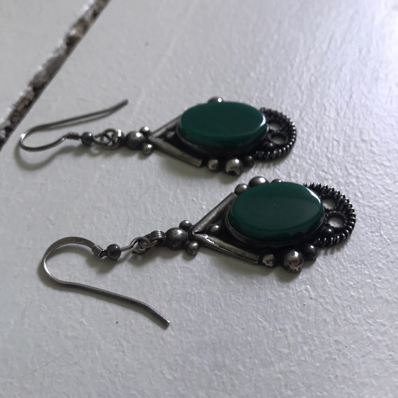 Old pawn 1960s sterling & stone boho earrings - Picture 8 of 15